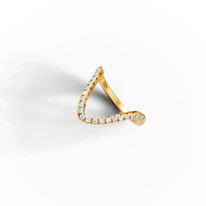V-Shape Arch Curved 9KT Gold Diamond Band