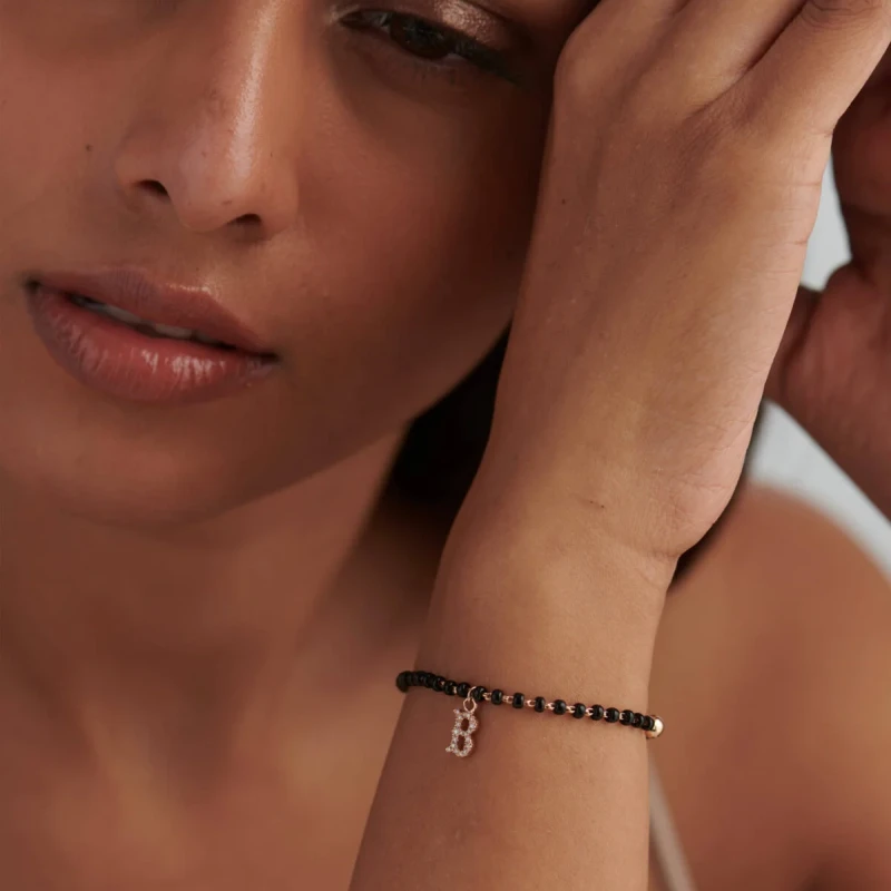 9KT Gold Diamond Letter Mangalsutra Bracelet for Women