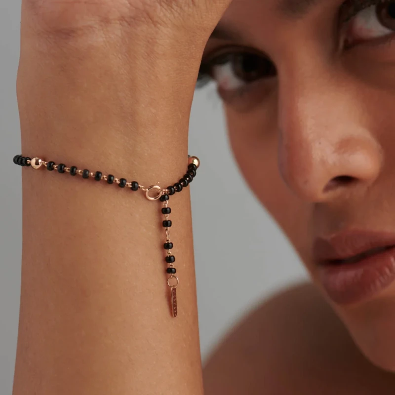9KT Gold Diamond Letter Mangalsutra Bracelet for Women