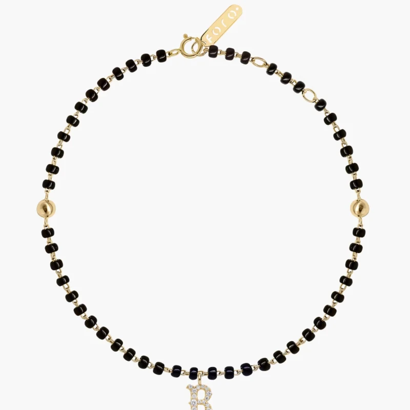 9KT Gold Diamond Letter Mangalsutra Bracelet for Women