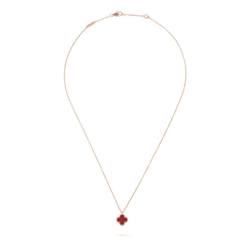 9KT Gold Red Clover Pendant Necklace for Women