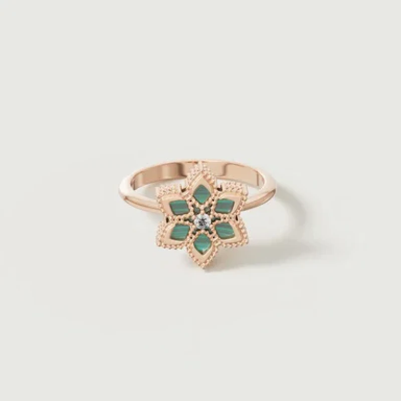 9K Lucky Malachite Diamond Ring 4