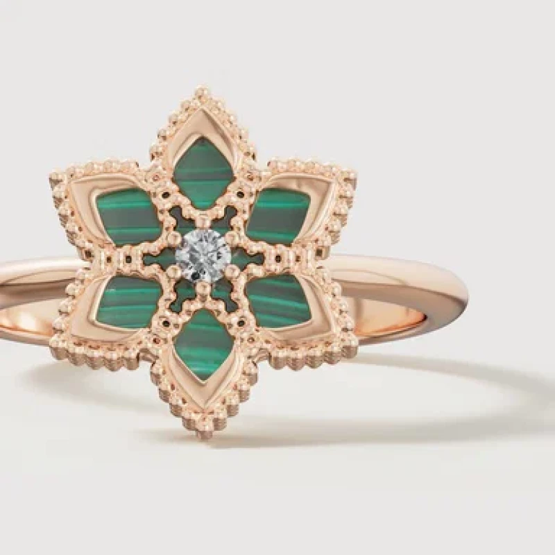 9K Lucky Malachite Diamond Ring 5