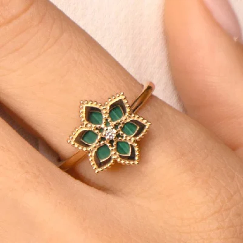 9K Lucky Malachite Diamond Ring 6