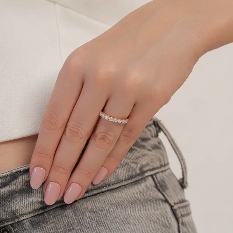 9K Gold Half Band Diamond Ring 4
