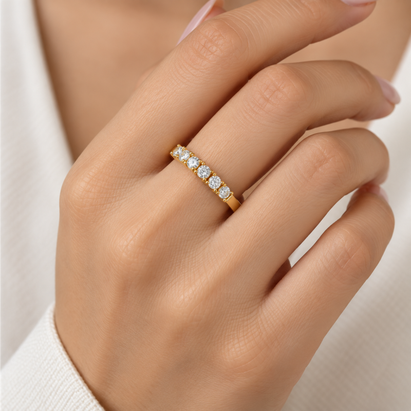 9K Gold Diamond Half Band Ring 2