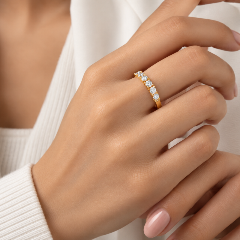 9K Gold Diamond Half Band Ring 3