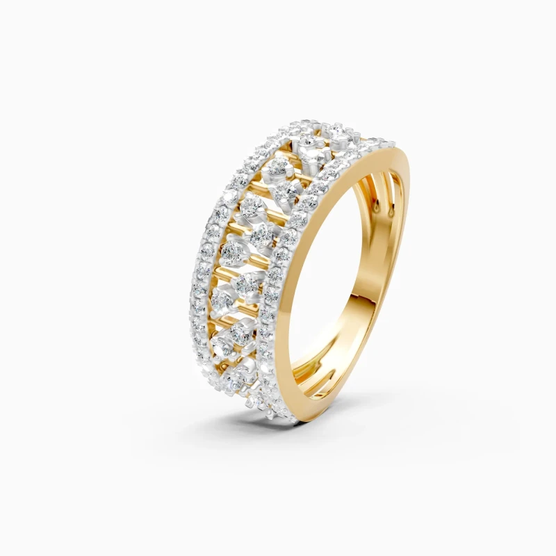 9K Gold Wide Diamond Band Ring 3