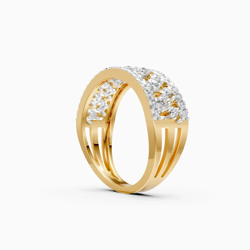 9K Gold Wide Diamond Band Ring 7
