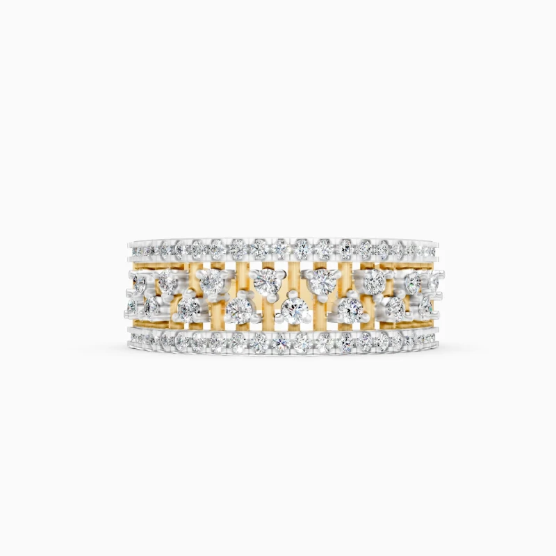 9K Gold Wide Diamond Band Ring 9