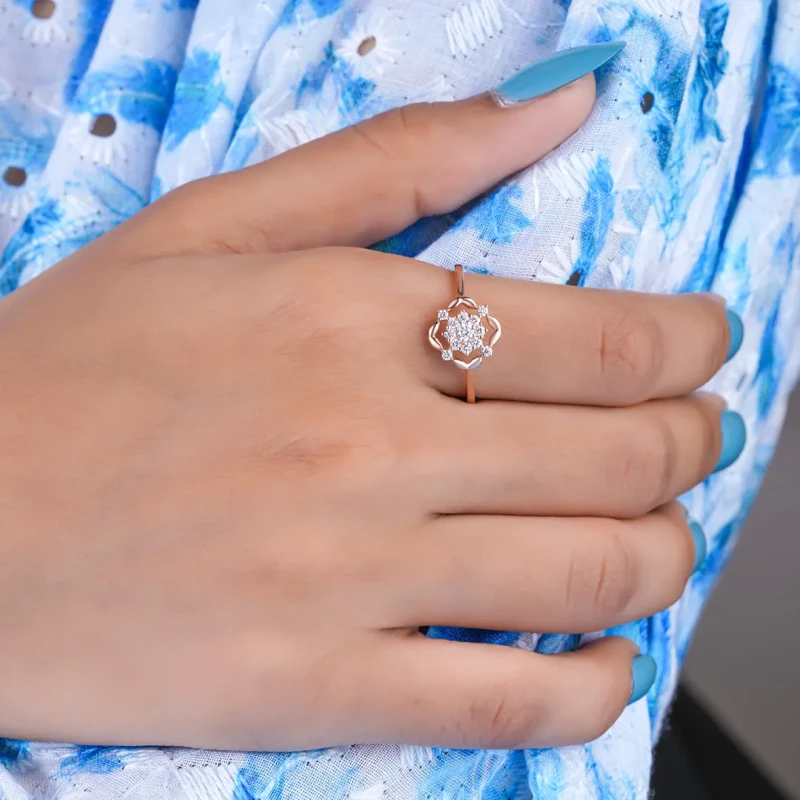 9K Gold Floral Cluster Diamond Ring 2