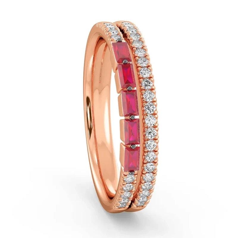 9K Rose Gold Ruby & Diamond Double Row Ring 3