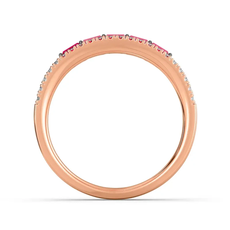 9K Rose Gold Ruby & Diamond Double Row Ring 4