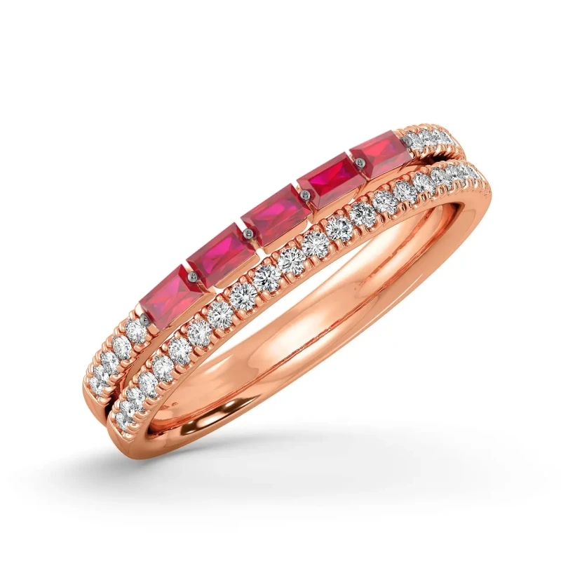 9K Rose Gold Ruby & Diamond Double Row Ring 5