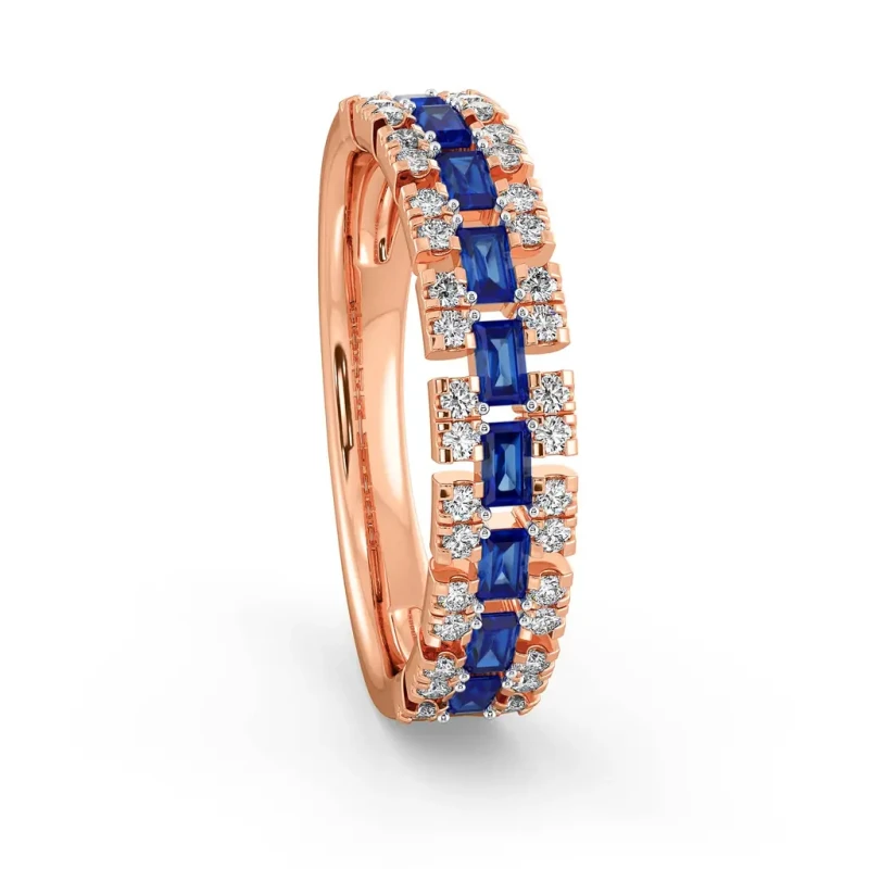 9K Gold Blue Sapphire & Diamond Double Row Ring 4