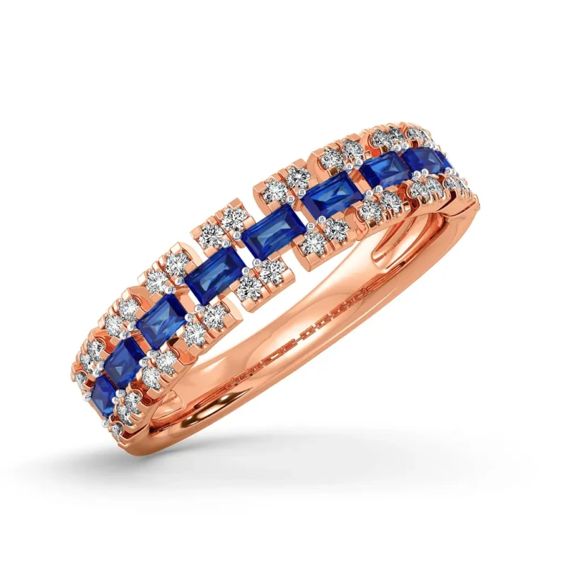 9K Gold Blue Sapphire & Diamond Double Row Ring 6
