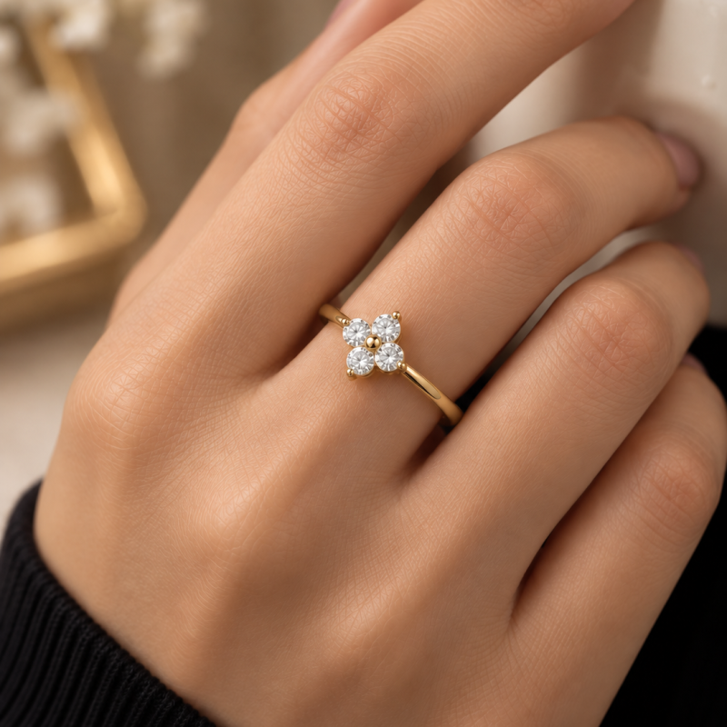 9K Four Solitaire Diamond Ring 5