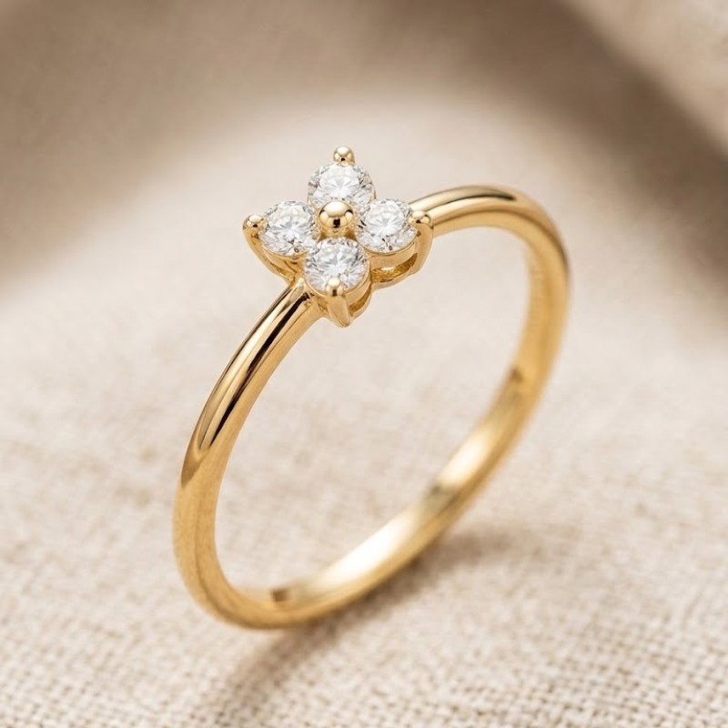 9K Four Solitaire Diamond Ring 10