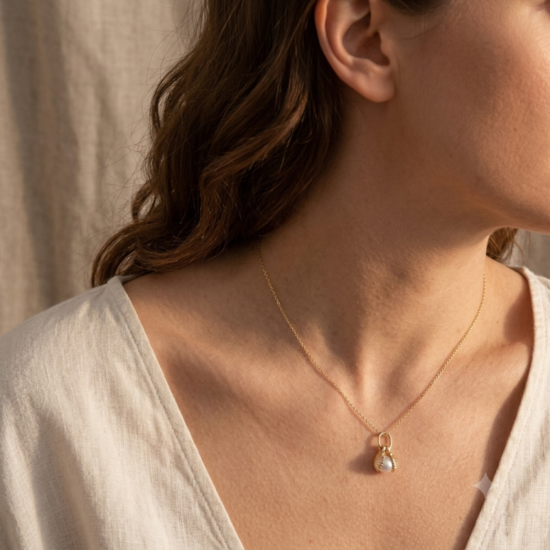 9K Gold & Pearl Oyster Charm 2