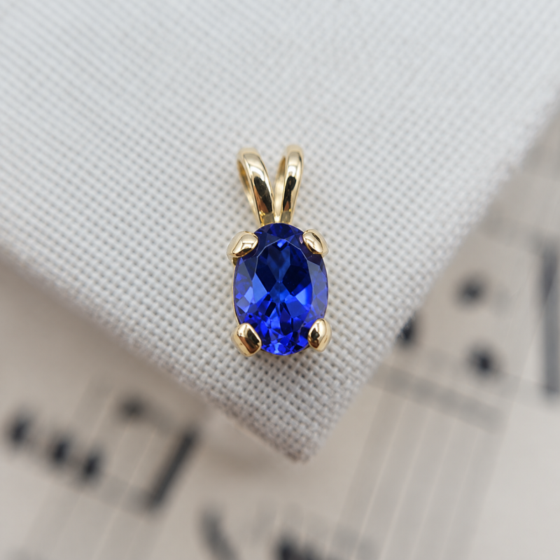 9K Gold Oval Blue Sapphire Pendant 2