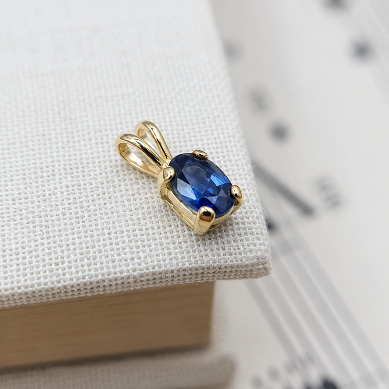 9K Gold Oval Blue Sapphire Pendant 3