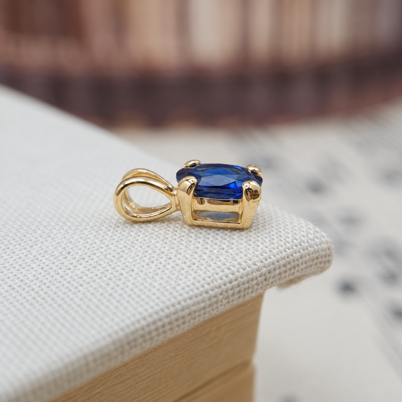 9K Gold Oval Blue Sapphire Pendant 4