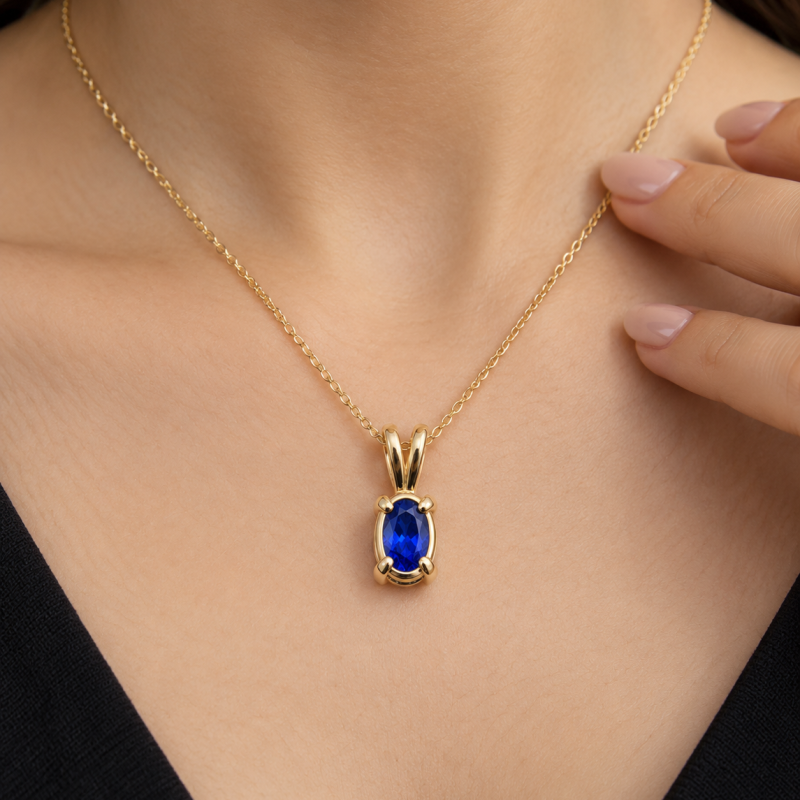 9K Gold Oval Blue Sapphire Pendant 6