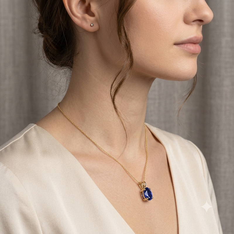 9K Gold Oval Blue Sapphire Pendant 8