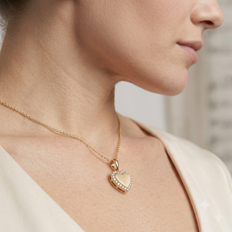9K Gold Halo Heart Pendant 5