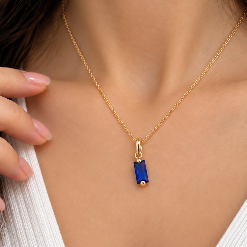 9K Gold Blue Baguette Charm 4