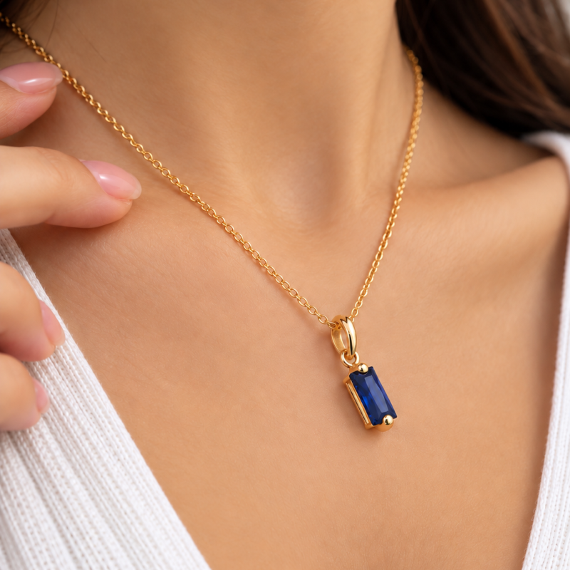 9K Gold Blue Baguette Charm 5