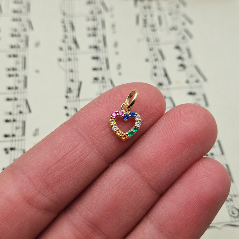 9K Gold Rainbow Heart Charm 2