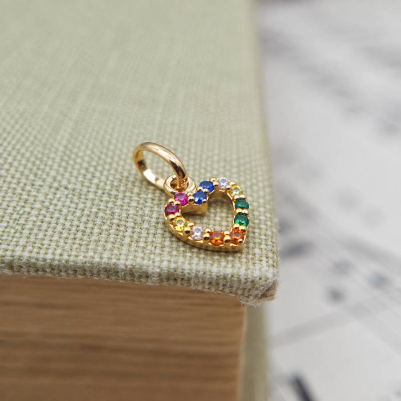 9K Gold Rainbow Heart Charm 3