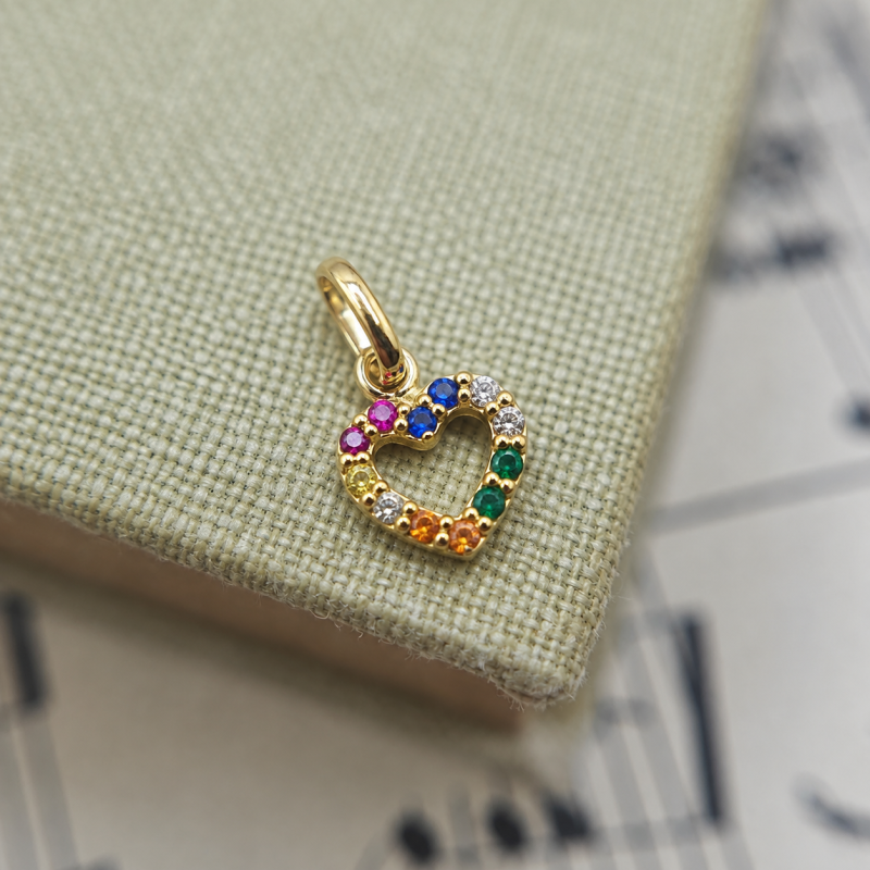 9K Gold Rainbow Heart Charm 4