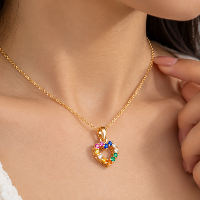9K Gold Rainbow Heart Charm 6