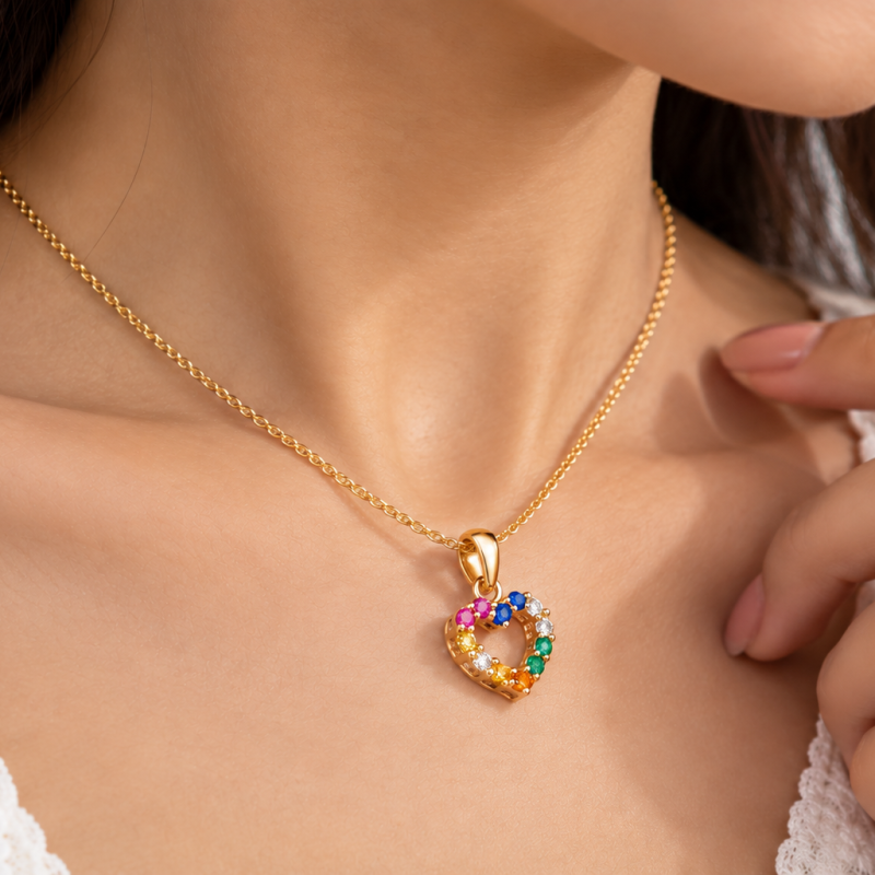 9K Gold Rainbow Heart Charm 7