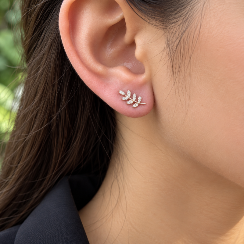 9K Gold Olive Branch Earrings 3