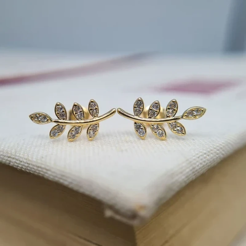 9K Gold Olive Branch Earrings 5