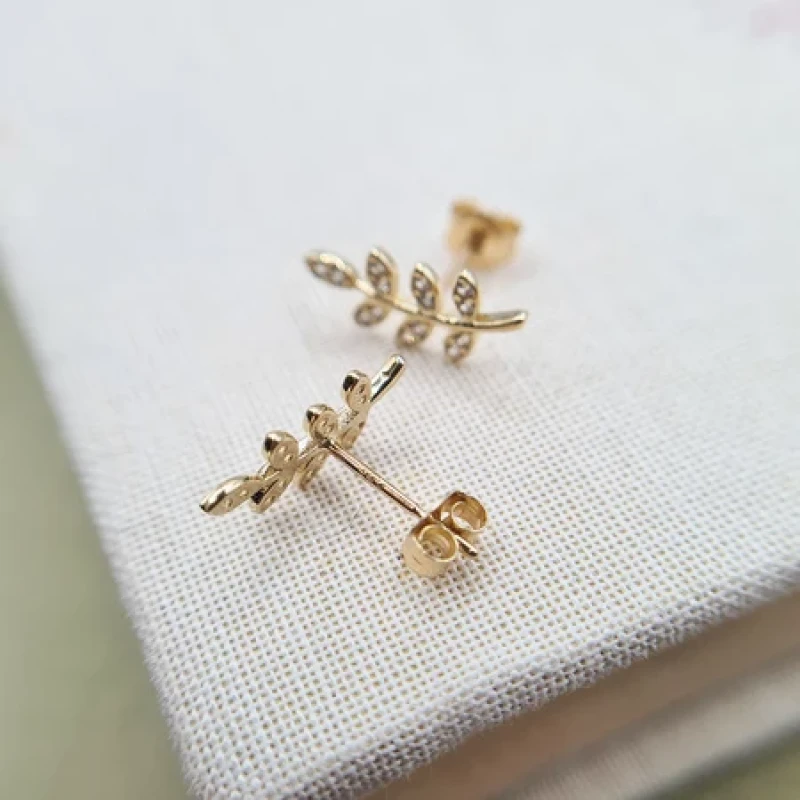 9K Gold Olive Branch Earrings 6