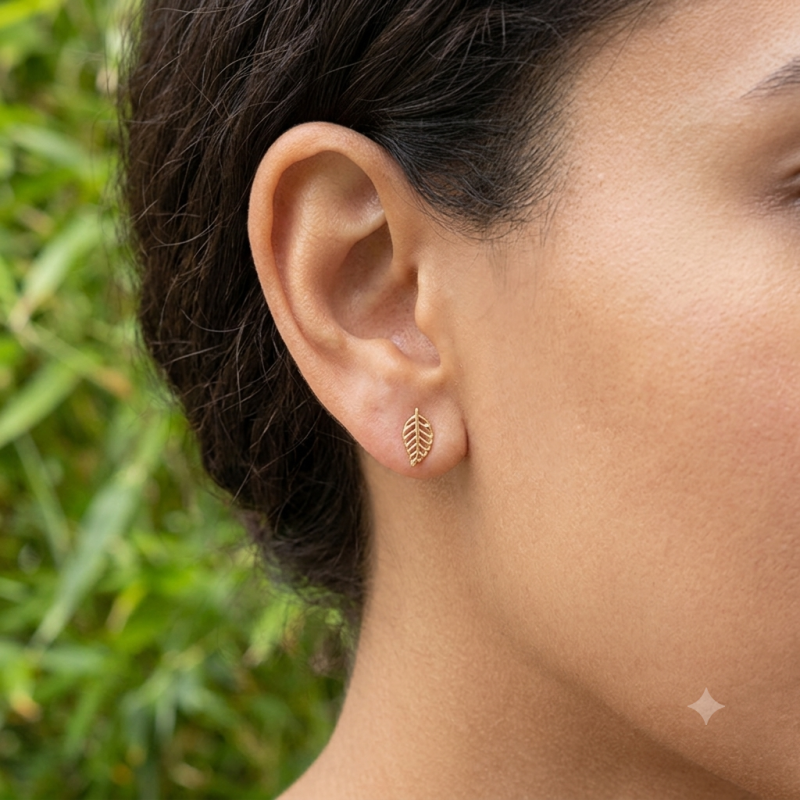 9K Leaf Stud Earrings 4