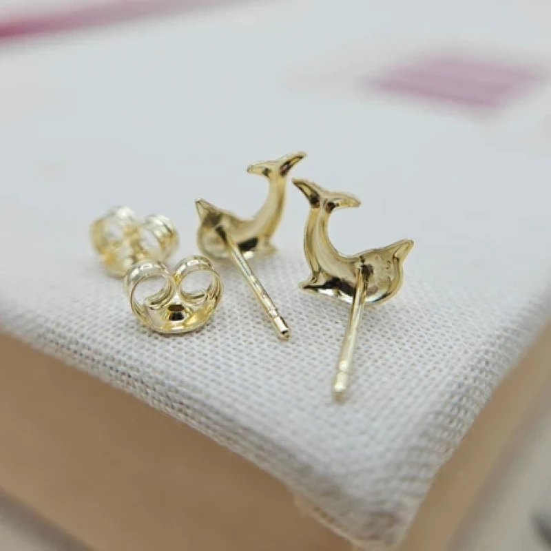 9K Dainty Gold Dolphin Stud Earrings 6