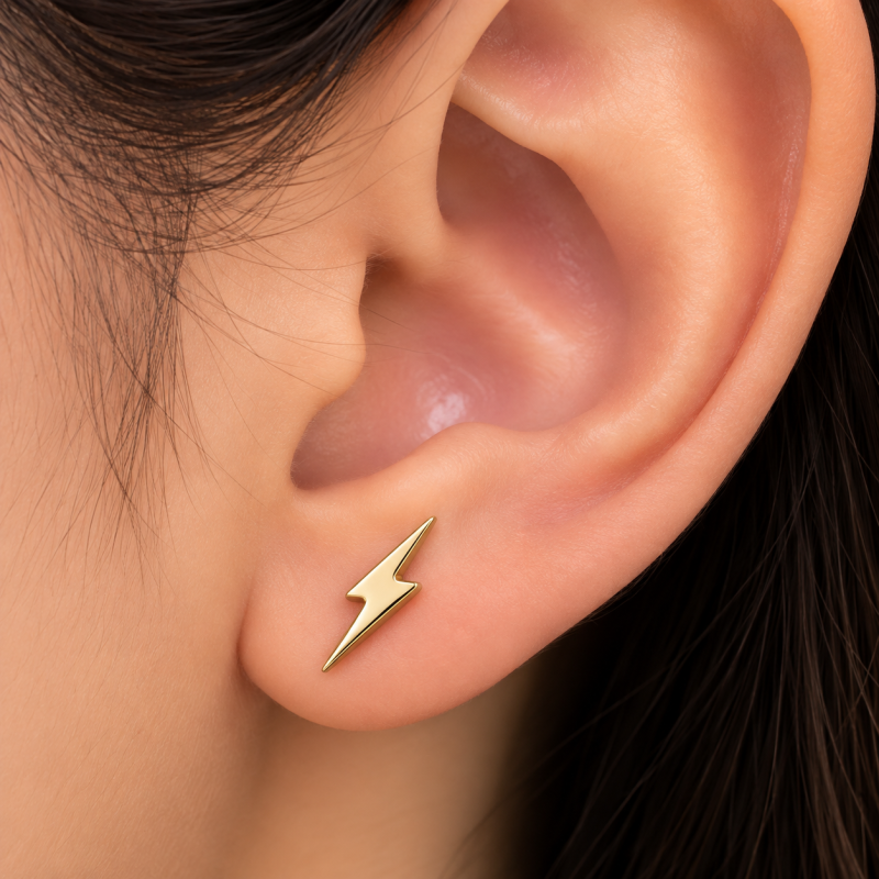 9K Gold Lightning Stud Earrings 3