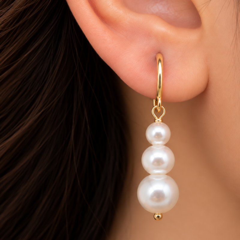 9K Gold Pearl Drop Earrings 4