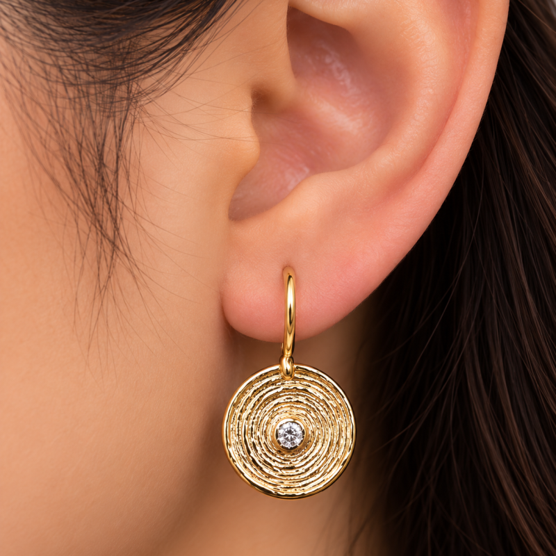 9K Textured Disc Drop Earrings 2