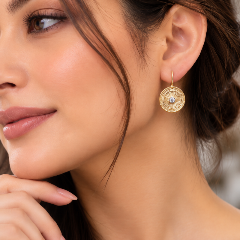 9K Textured Disc Drop Earrings 3