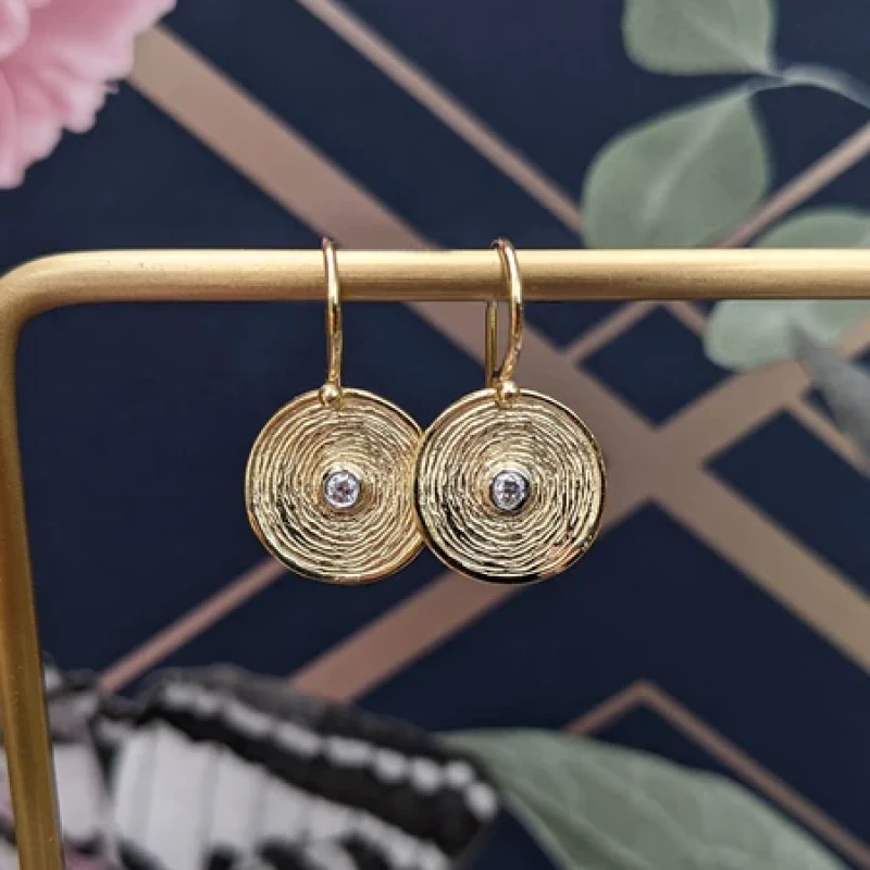 9K Textured Disc Drop Earrings 5