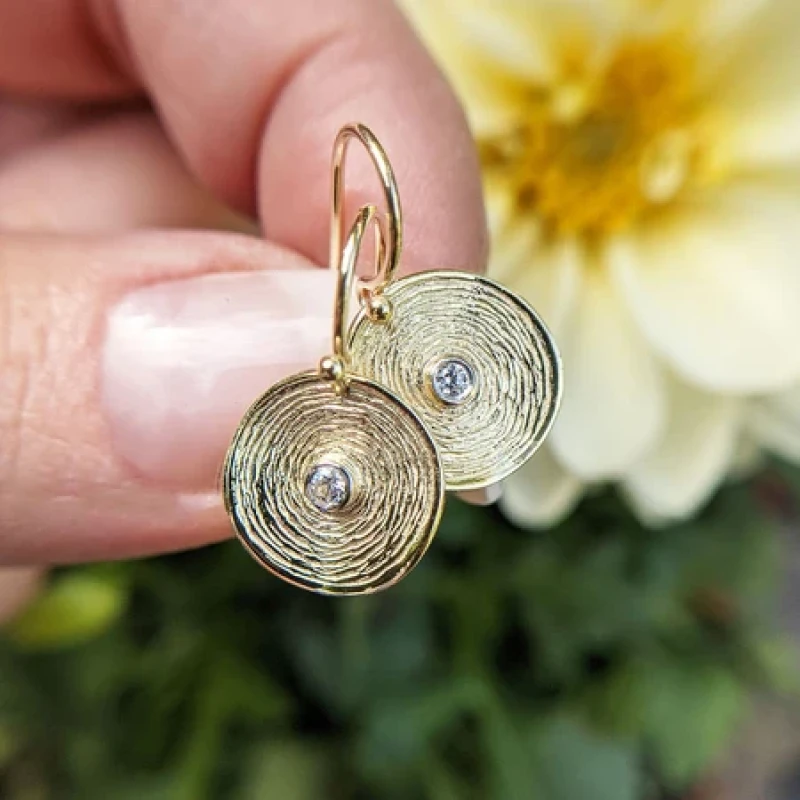 9K Textured Disc Drop Earrings 6