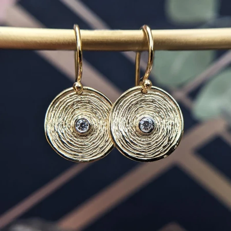 9K Textured Disc Drop Earrings 8