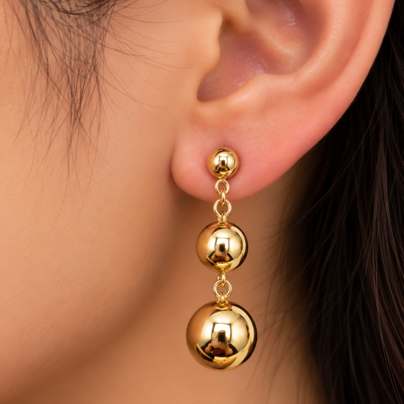 9K Triple Ball Drop Earrings 3