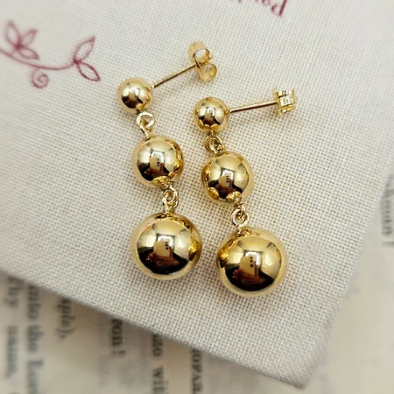 9K Triple Ball Drop Earrings 4